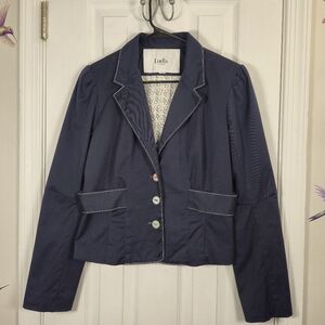 Luella for Target Navy Cherry Print Cropped Blazer M Retro Pinup Lined